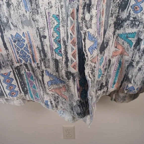 Wrangler Vintage Cowboy Cut Novelty Retro Print Geometric Long Sleeve Shirt XL - Picture 6 of 8